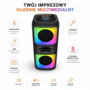 Głośnik imprezowy multimedialny – Bluetooth, USB, FM Radio, karaoke, RGB