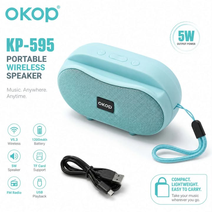Głośnik Bluetooth OKOP KP‑595 – przenośny, bezprzewodowy, niebieski