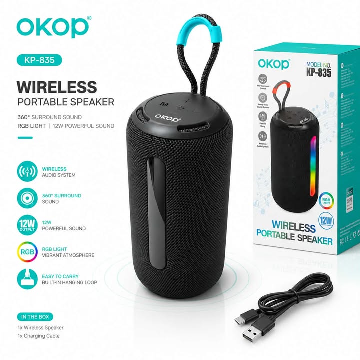 Głośnik Bluetooth OKOP KP‑835 – bezprzewodowy, RGB Light