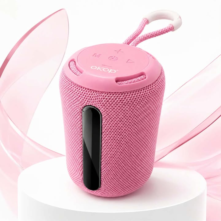 Głośnik Bluetooth OKOP – kompaktowy, różowy, wodoodporny design