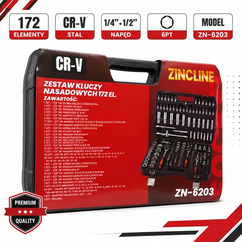 Zestaw kluczy nasadowych Zincline ZN-6203 – 172 elementy, stal CR-V - obrazek 4