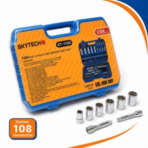 Zestaw Skytech ST‑1102 – komplet nasadek i bitów 108 szt. w praktycznej walizce