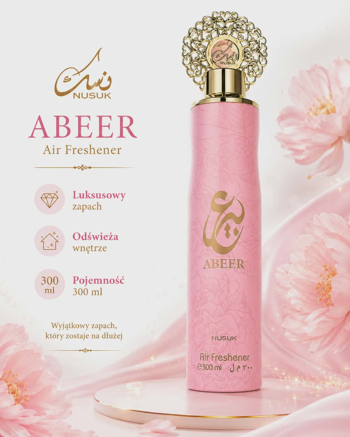 Odświeżacz powietrza Nusuk Abeer – elegancki aromat do domu i biura 300 ml - obrazek 4