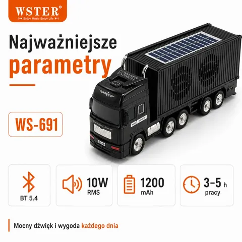 Głośnik Bluetooth WSTER Truck – solarny głośnik mobilny - obrazek 2