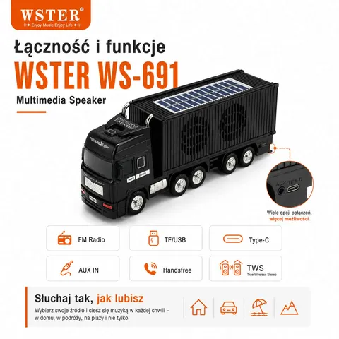 Głośnik Bluetooth WSTER Truck – solarny głośnik mobilny - obrazek 4