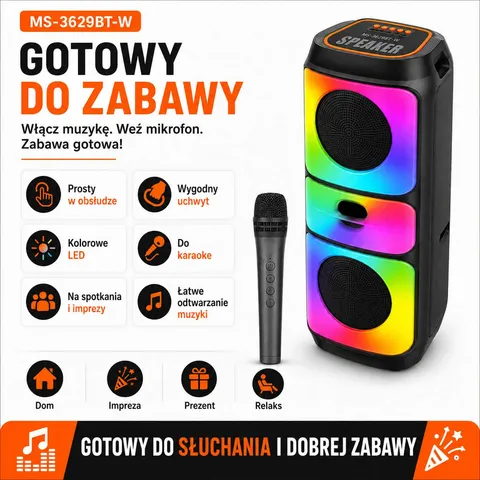 Głośnik Karaoke LED MS‑3629BT‑W - obrazek 2