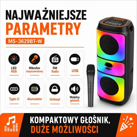 Głośnik Karaoke LED MS‑3629BT‑W - obrazek 3