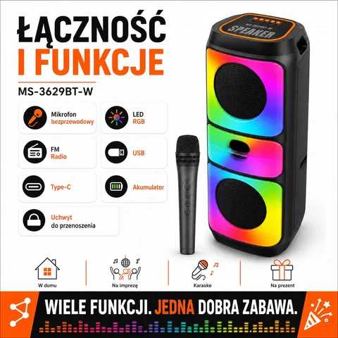 Głośnik Karaoke LED MS‑3629BT‑W - obrazek 4