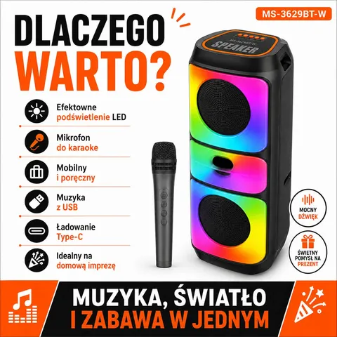Głośnik Karaoke LED MS‑3629BT‑W - obrazek 5