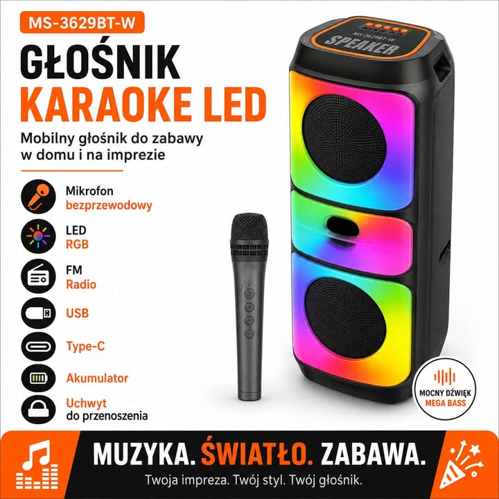 Głośnik Karaoke LED MS‑3629BT‑W