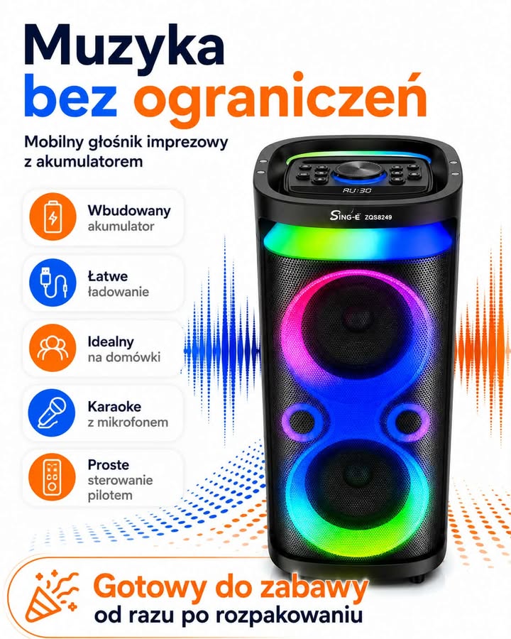 Głośnik karaoke ZQS8249 – 60W LED DSP z mikrofonem
