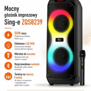 Głośnik karaoke Sing-e ZQS8239 50W 2x8" LED DSP 5000 mAh