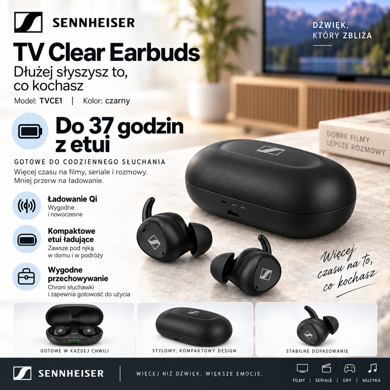 Słuchawki bezprzewodowe douszne Sennheiser TV Clear Earbuds bez transmitera - obrazek 3