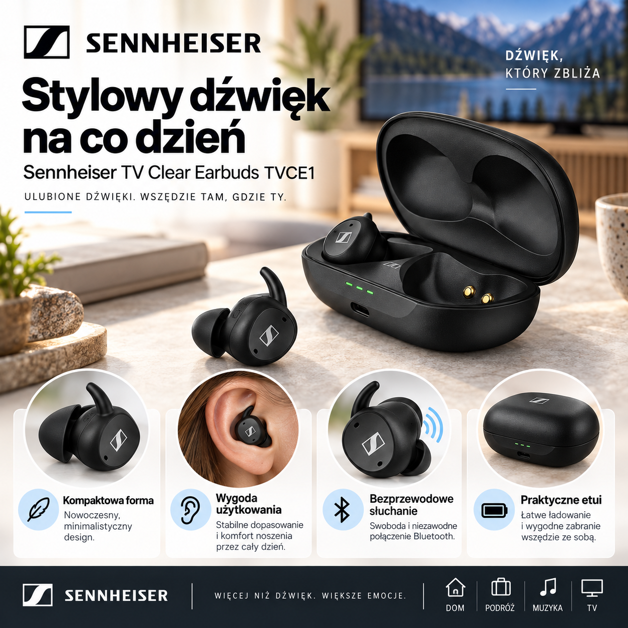 Słuchawki bezprzewodowe douszne Sennheiser TV Clear Earbuds bez transmitera - obrazek 5