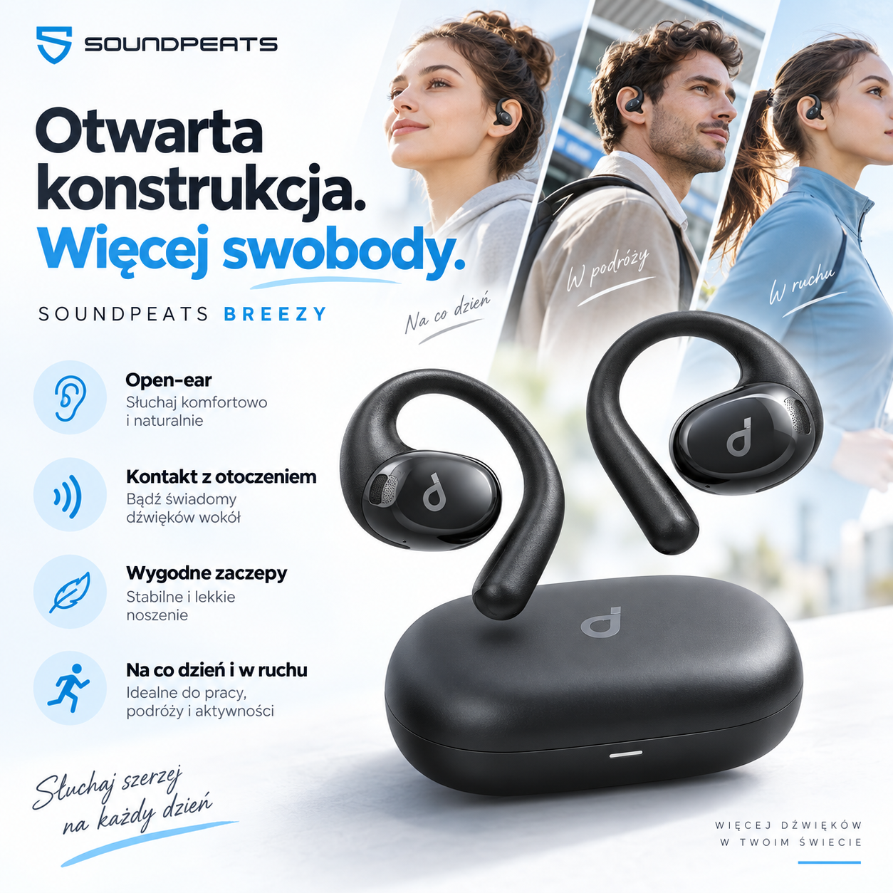 SoundPEATS Breezy Open Ear Słuchawki Bluetooth 5.4, 40h pracy na baterii - obrazek 2
