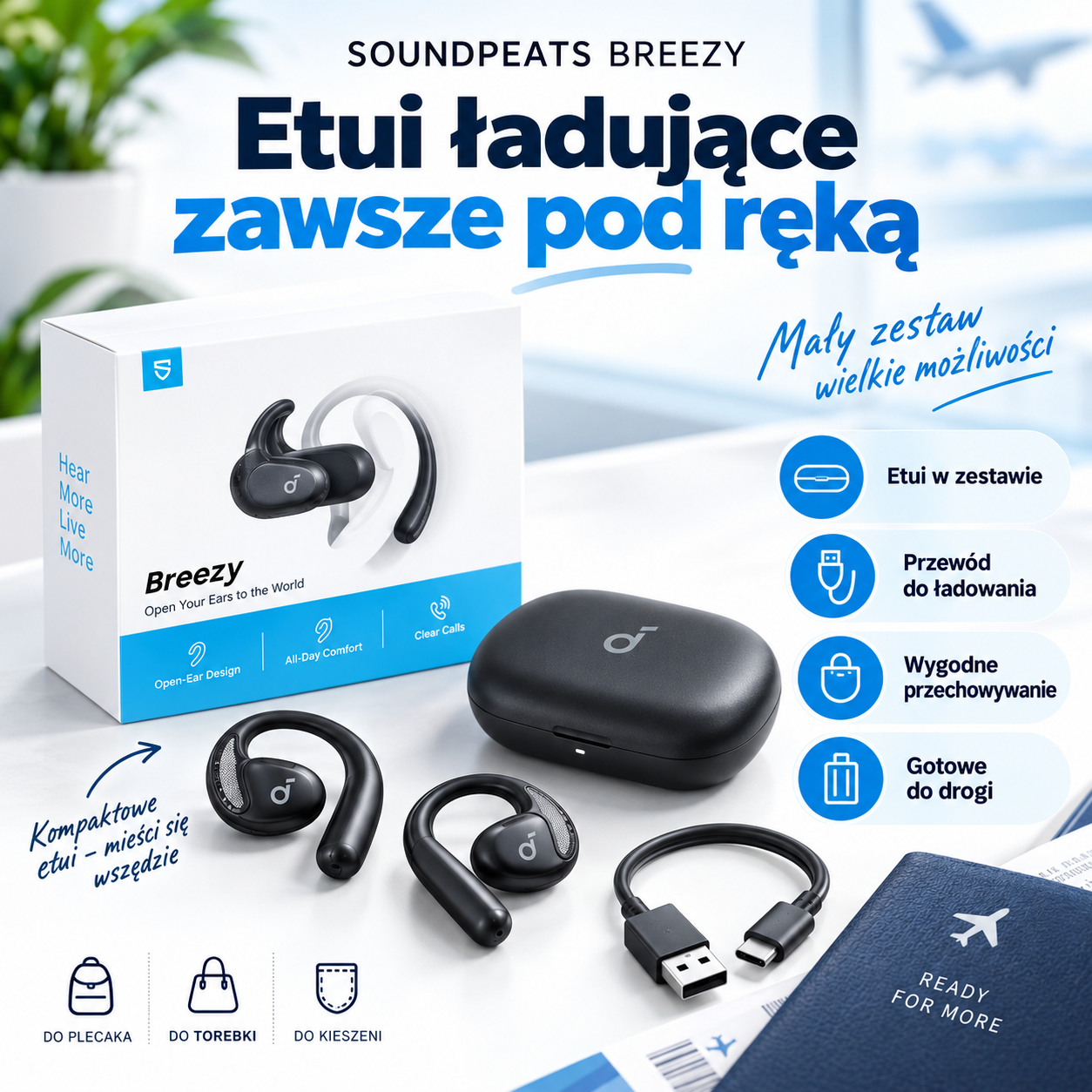 SoundPEATS Breezy Open Ear Słuchawki Bluetooth 5.4, 40h pracy na baterii - obrazek 4